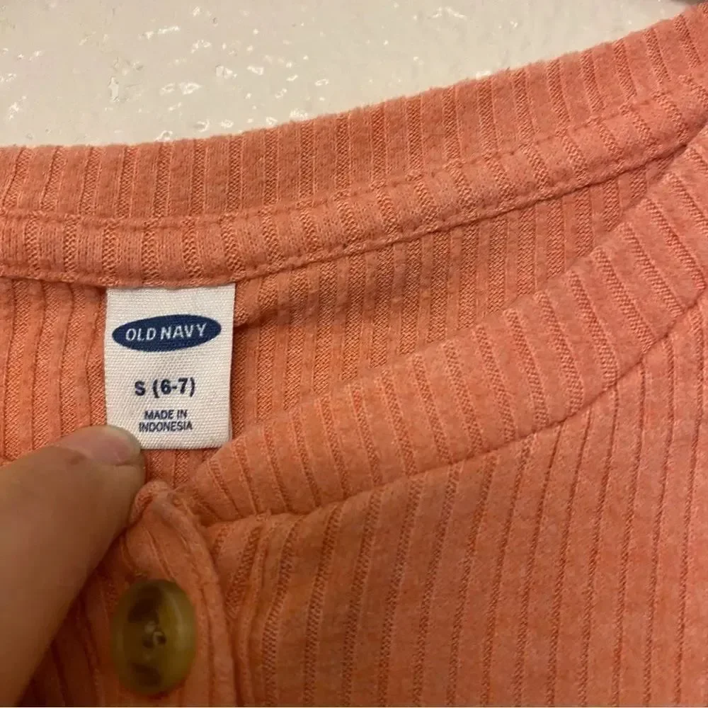 Old Navy oversized orange cozy ribbed long sleeve knit henley top shirt S 6-7